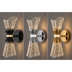 Kum Saati Tasarımlı Simli / Parçalı Cam Çift Yönlü Dekoratif LED Duvar Apliği Gold